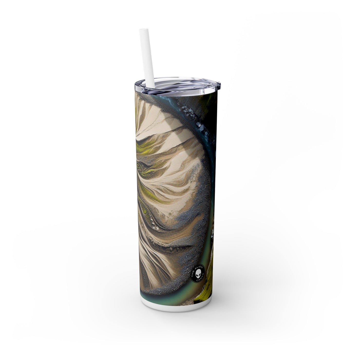 "Sandy Symphony : Une mosaïque de pierres colorées sur la plage" - The Alien Maars® Skinny Tumbler avec paille 20oz Land Art