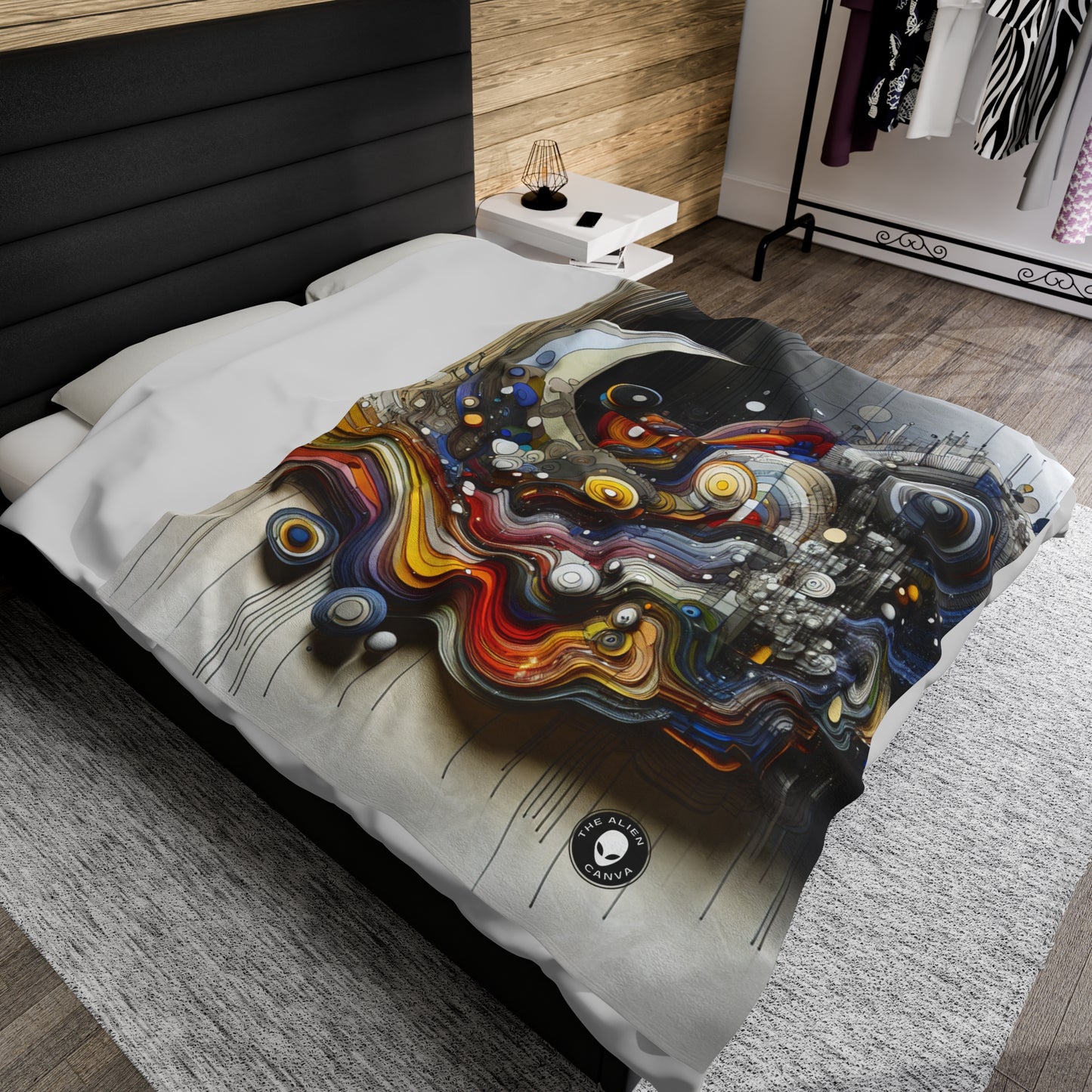 "Urban Chaos: A Neo-Expressionist Cityscape" - The Alien Velveteen Plush Blanket Neo-Expressionism