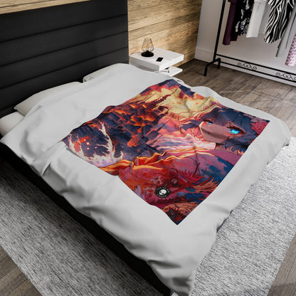 Title: "Swords ablaze: The Elemental Duel" - The Alien Velveteen Plush Blanket Manga/Anime Art