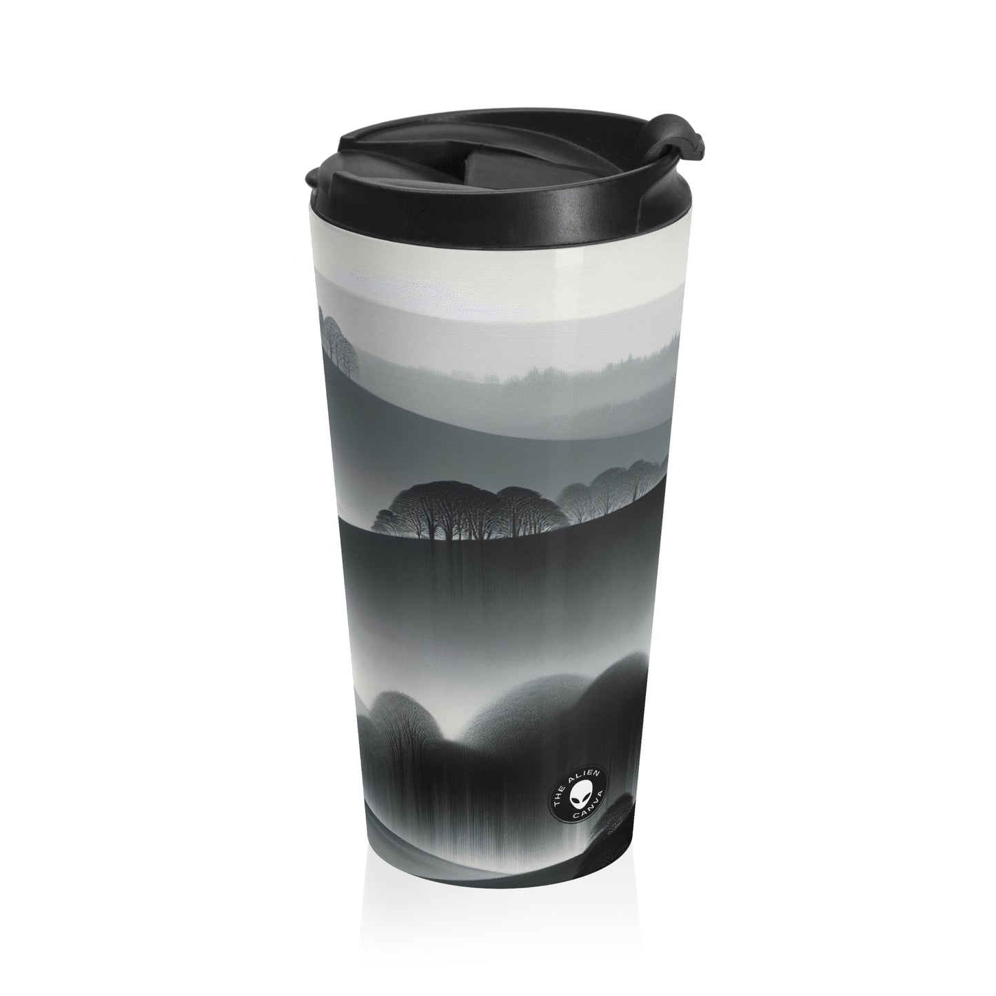 "Grey Tonalism: Hillside in Fog" - The Alien Stainless Steel Travel Mug Tonalism