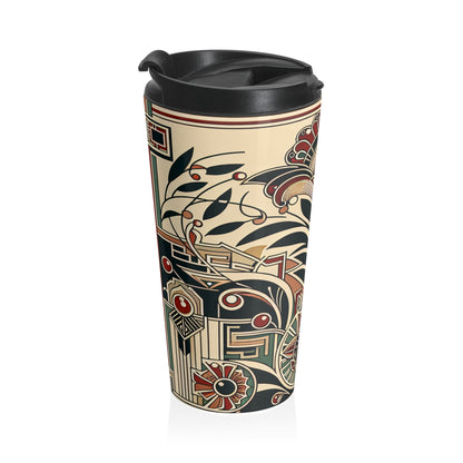 "Golden Glamour: A Dynamic Art Deco Cityscape at Sunset" - The Alien Stainless Steel Travel Mug Art Deco