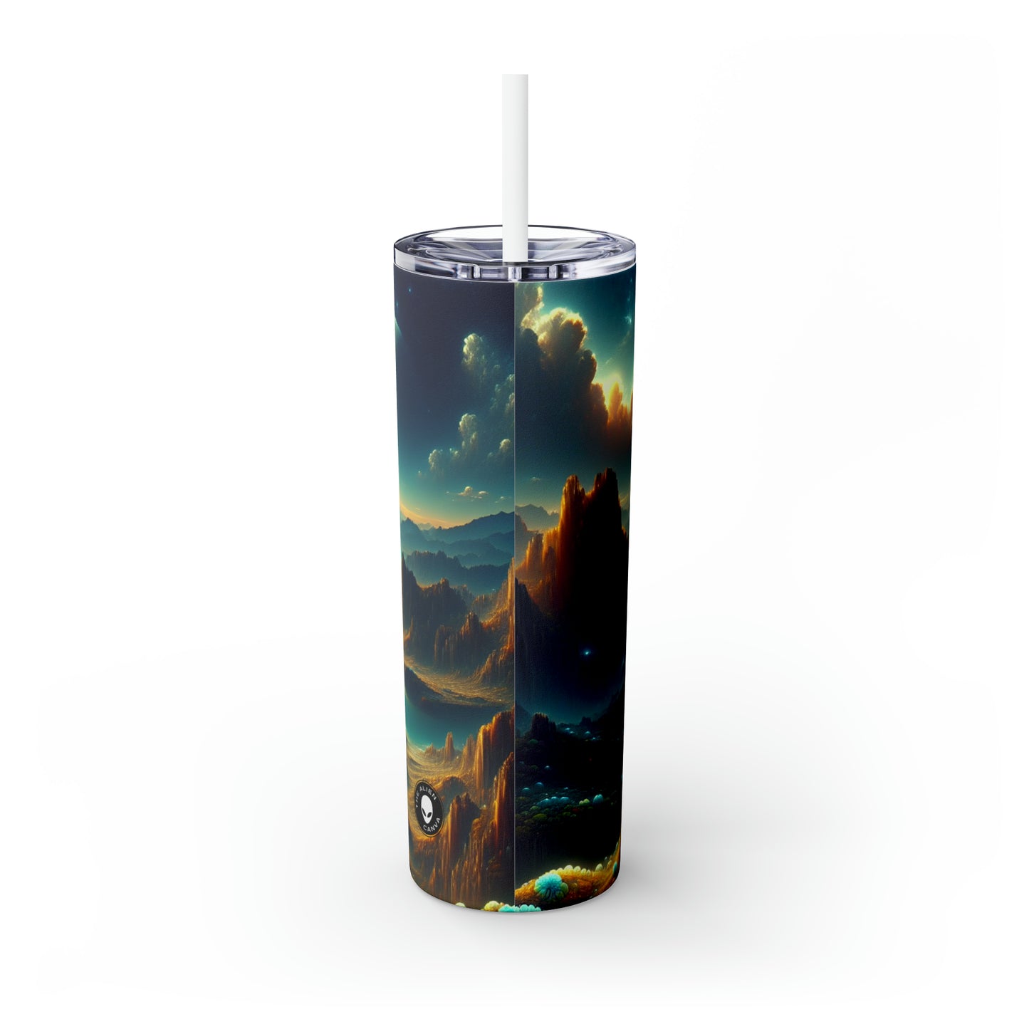 "Un Sueño Extraño: Un Mundo Desconocido en Detalle" - The Alien Maars® Skinny Tumbler with Straw 20oz planetas no descubiertos en estilo hiperrealista