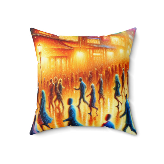 "Neon Nightscapes: A Symphony of City Chaos"- The Alien Spun Polyester Square Pillow