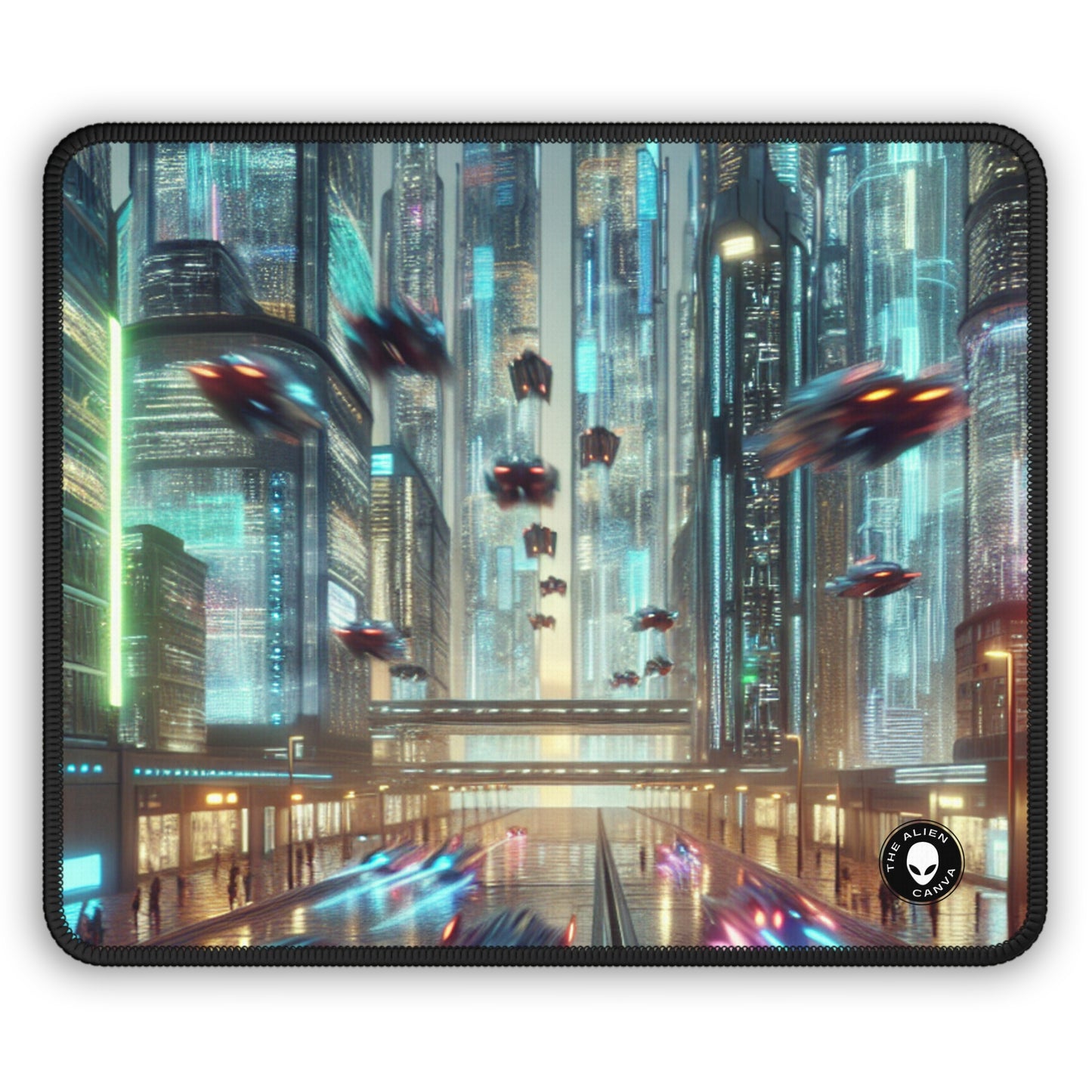 Neon Rain : un paysage urbain futuriste - Le tapis de souris de jeu Alien