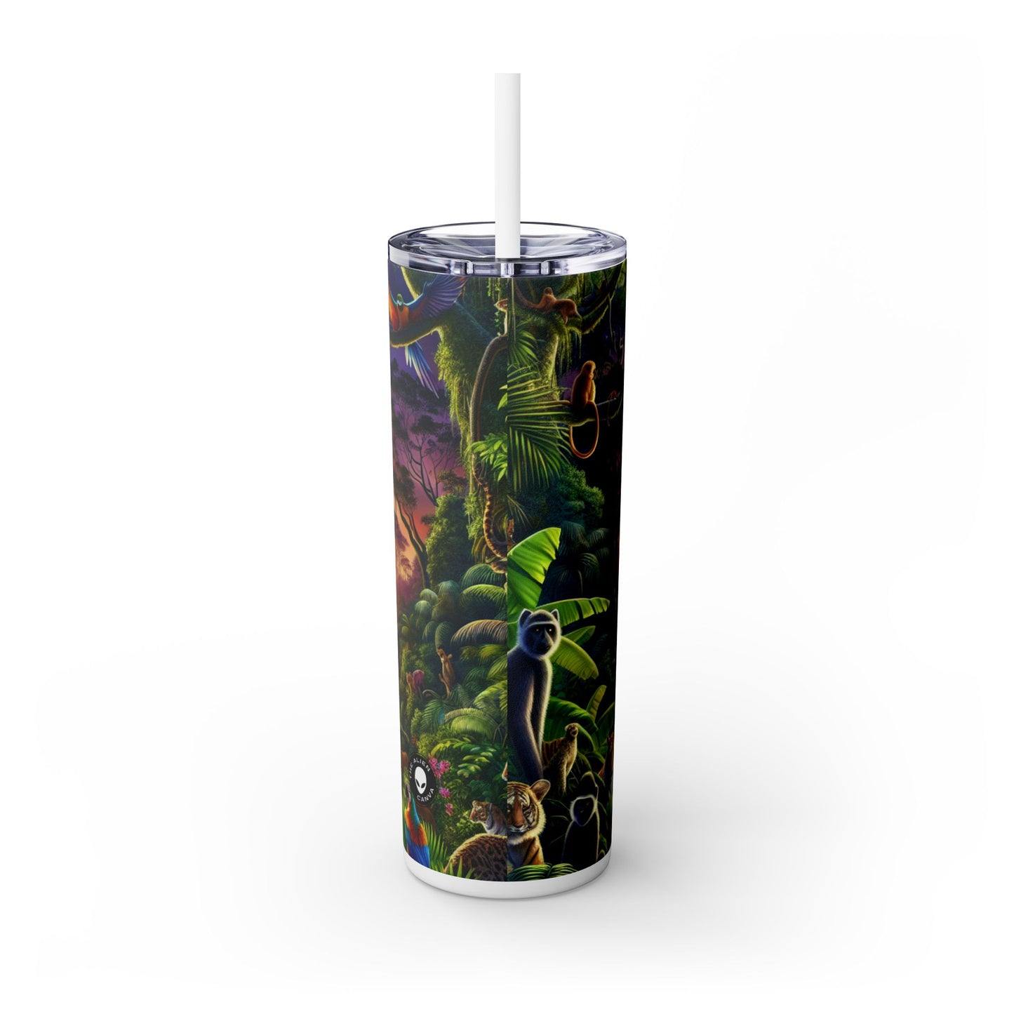 « Crépuscule dans la jungle : une rencontre sauvage » - Le verre fin Alien Maars® avec paille 20 oz