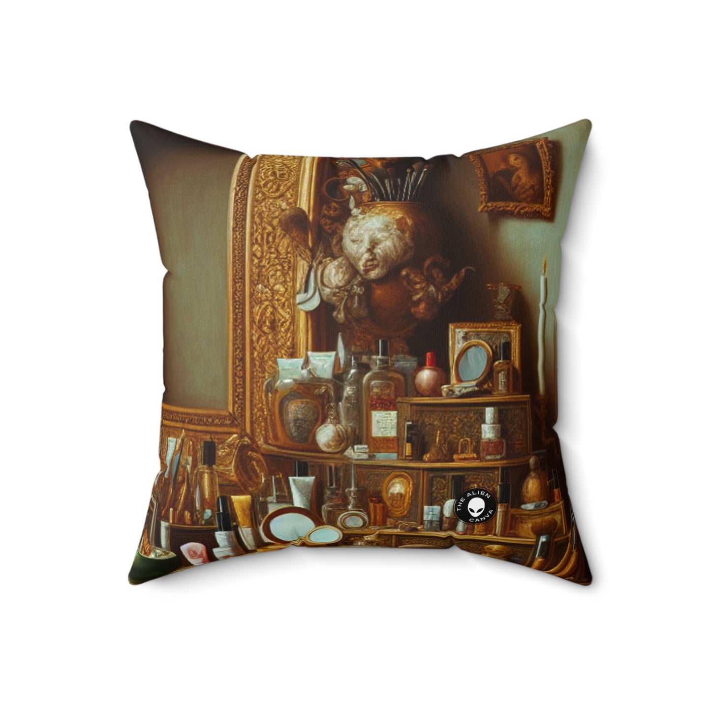 "The Vanity of Luxury: A Modernized Vanitas" - The Alien Spun Polyester Square Pillow Vanitas Painting