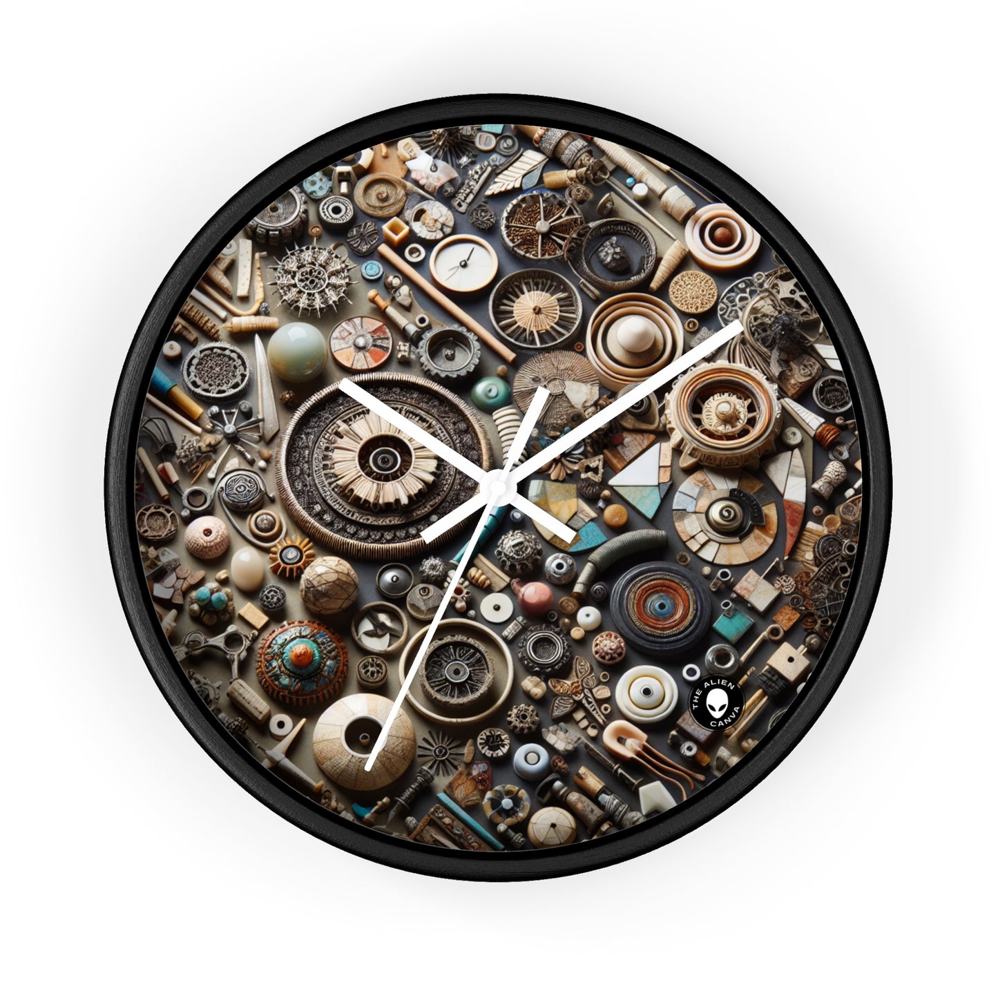 "Nature's Tapestry: Assemblage Art with Found Objects" - The Alien Wall Clock Assemblage Art