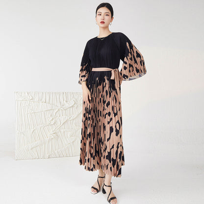 Women's Fashion Leopard Print Pleated Skirt