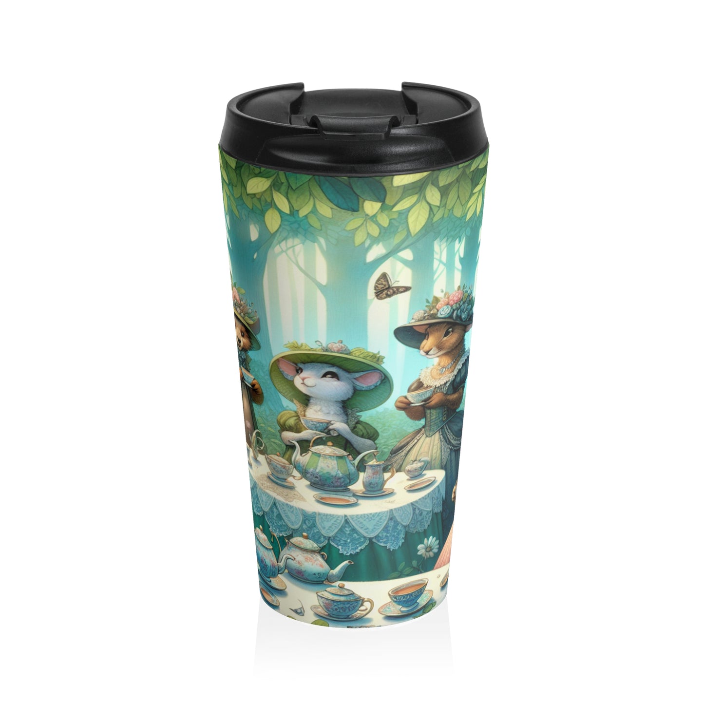 "Fancy Hats and Teacups: A Woodland Tea Party" - The Alien Stainless Steel Travel Mug