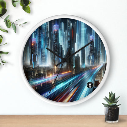 "Paisajes nocturnos de neón: una aventura urbana futurista" - El reloj de pared alienígena