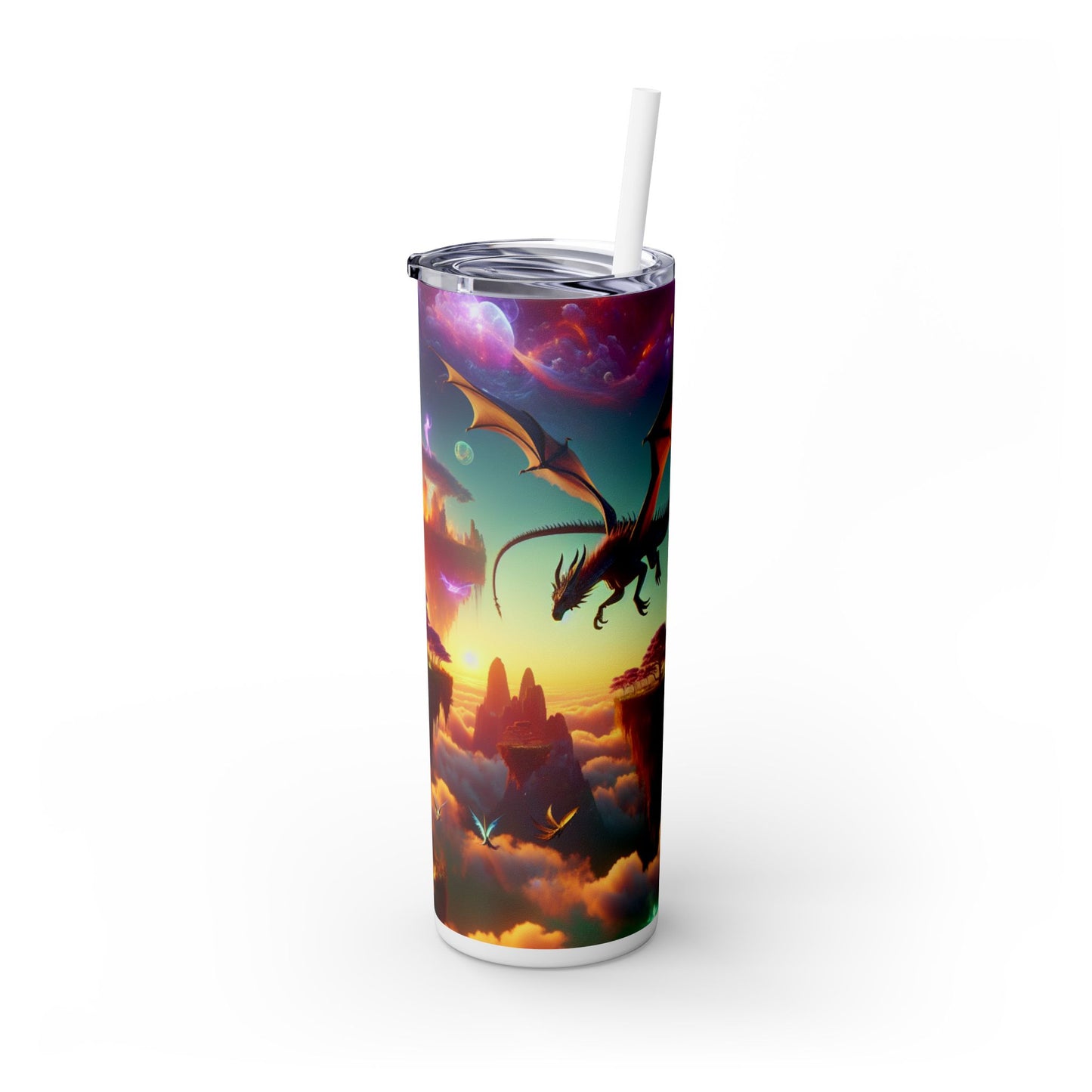 "El vuelo del dragón en el reino fantástico": vaso estrecho con pajita de 20 oz de Alien Maars®