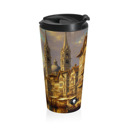 "Riviera Rhapsody: An Abstract Ode to the French Mediterranean" - The Alien Stainless Steel Travel Mug New European Painting