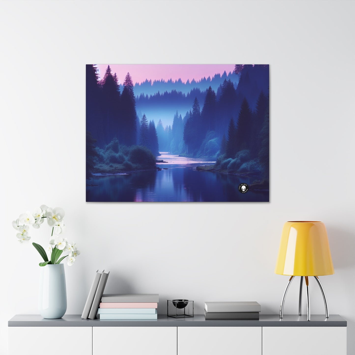 "Twilight Tranquility : Réflexions sur la rivière forestière" - The Alien Canva