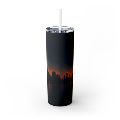 "The City Aglow" - The Alien Maars® Skinny Tumbler with Straw 20oz Post-Impressionism Style