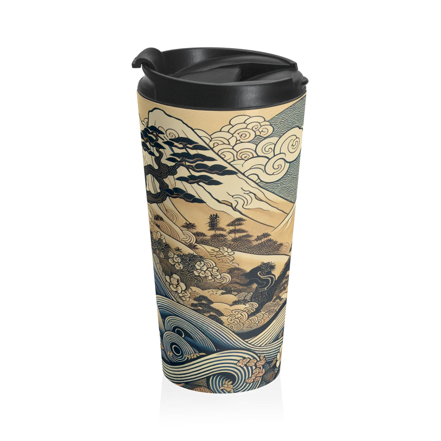 "Les rêves festifs d'Edo" - La tasse de voyage en acier inoxydable Alien Ukiyo-e (impression sur bois japonaise)