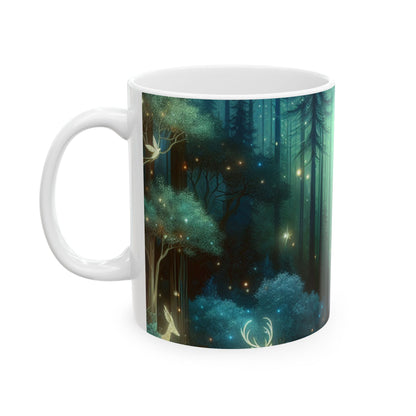 "Noche encantada en el bosque susurrante" - Taza de cerámica alienígena de 11 oz