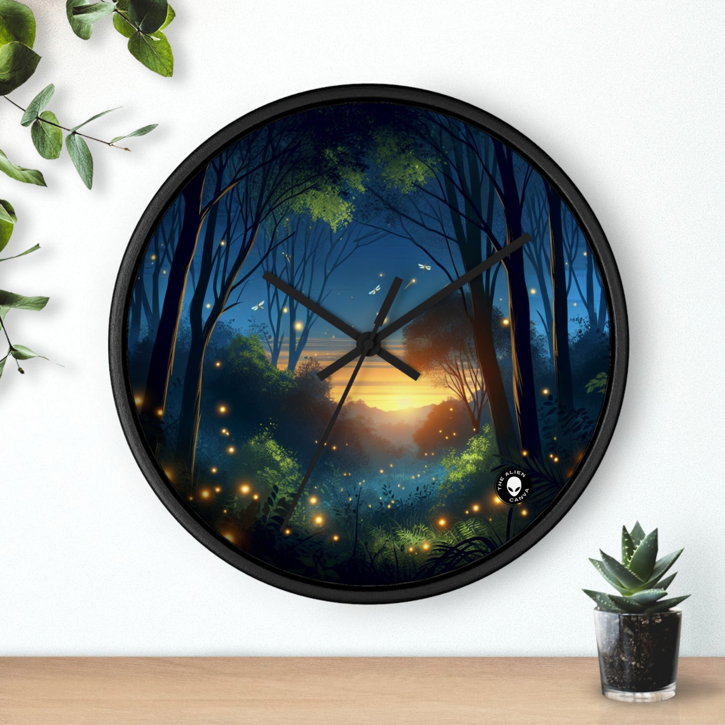 "Enchanted Dusk: Fireflies in the Forest" - The Alien Wall Clock