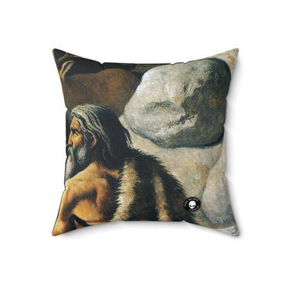 "Hunter and Wolf: In Pursuit of Prey." - The Alien Spun Polyester Square Pillow Cave Painting