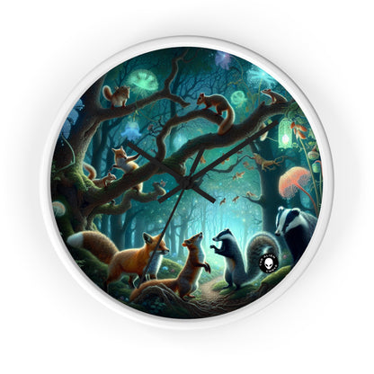 "Mystical Menagerie: Creatures frolicking in an enchanted forest" - The Alien Wall Clock