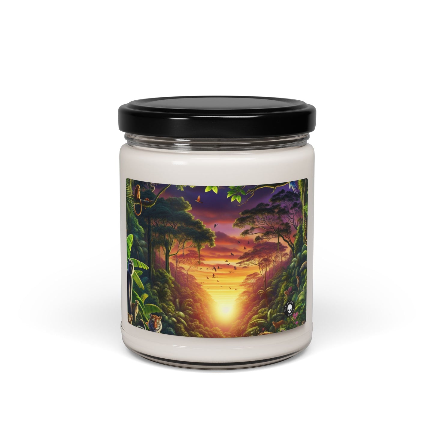 "Atardecer en la jungla: un encuentro salvaje" - Vela de soja con aroma a alienígena de 9 oz