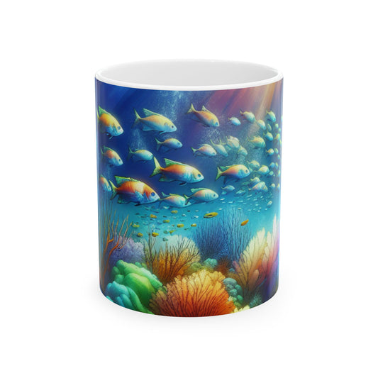 "Sinfonía submarina: serenidad en los arrecifes de coral" - Taza de cerámica The Alien de 11 oz