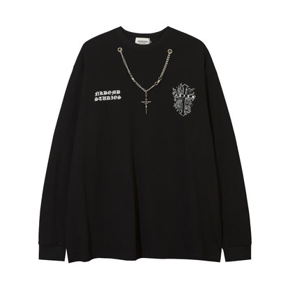 Men's Vintage Necklace Cross Printed Long Sleeve T-shirt