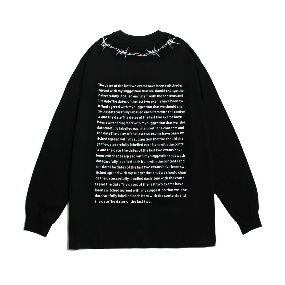 Letter Printed Long Sleeve Men's Loose Round Neck Pullover Bottoming Shirt