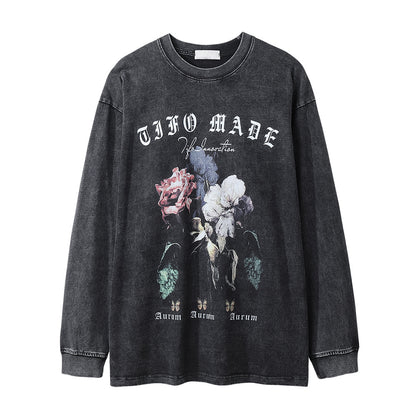 Men's Rose Character Printed Long-sleeved T-shirt