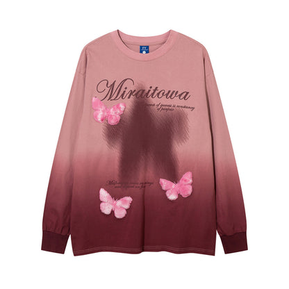 Camiseta de manga larga con degradado de mariposa y estampado de letras para hombre