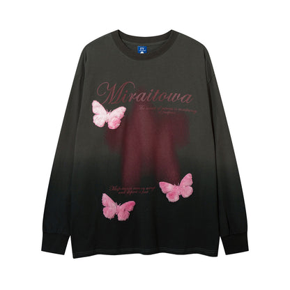 Camiseta de manga larga con degradado de mariposa y estampado de letras para hombre