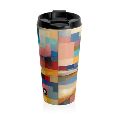 "Sunset Serenity: Peinture de champs de couleurs pastel doux" - La tasse de voyage Alien en acier inoxydable Peinture de champs de couleurs