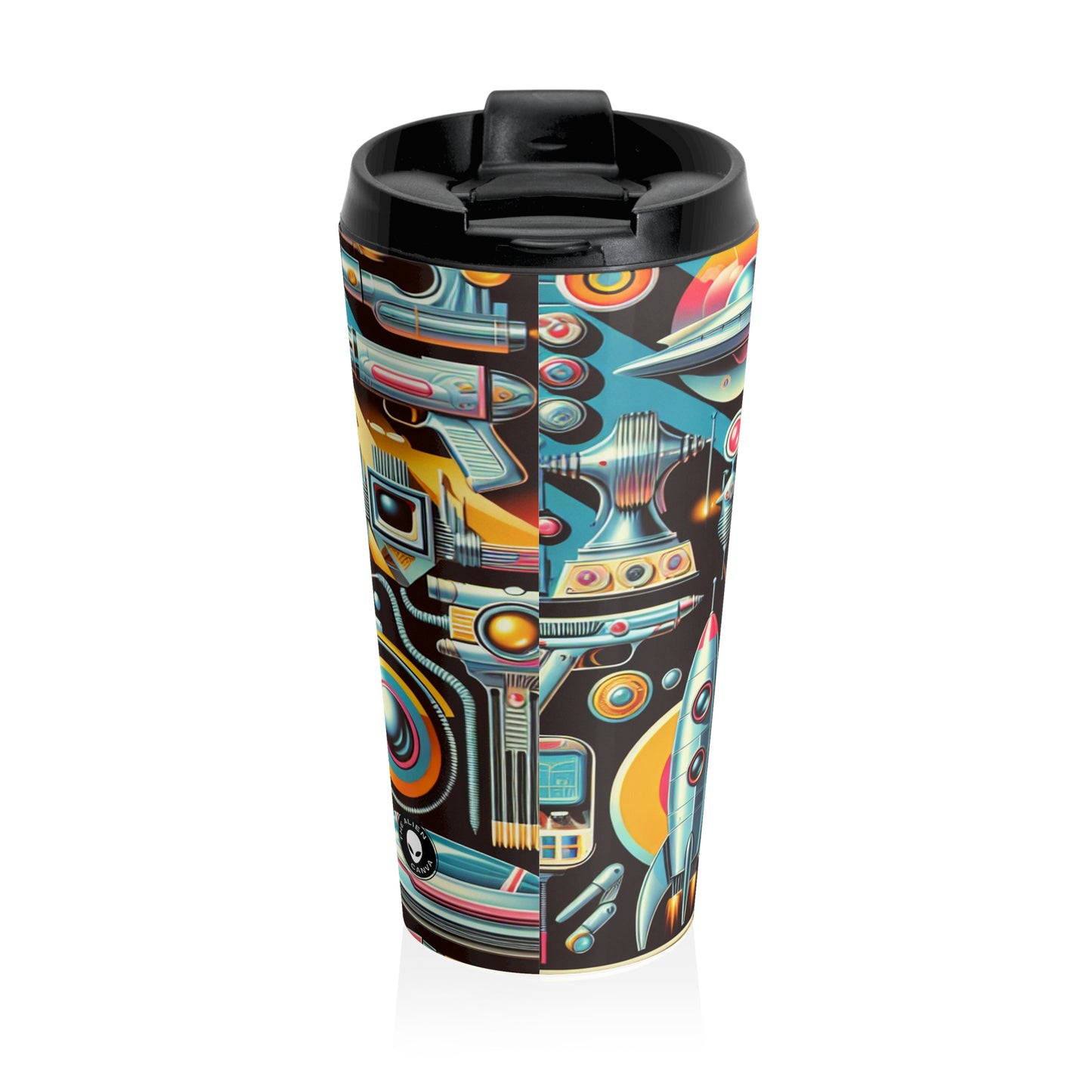 "Neon Deco: A Retro-Futuristic Utopia" - The Alien Stainless Steel Travel Mug Retro-futurism