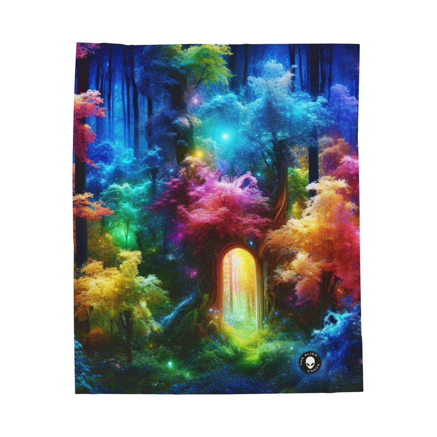 "Enchanted Rainbow Forest: Gateway to the Unseen Realm" - The Alien Velveteen Plush Blanket