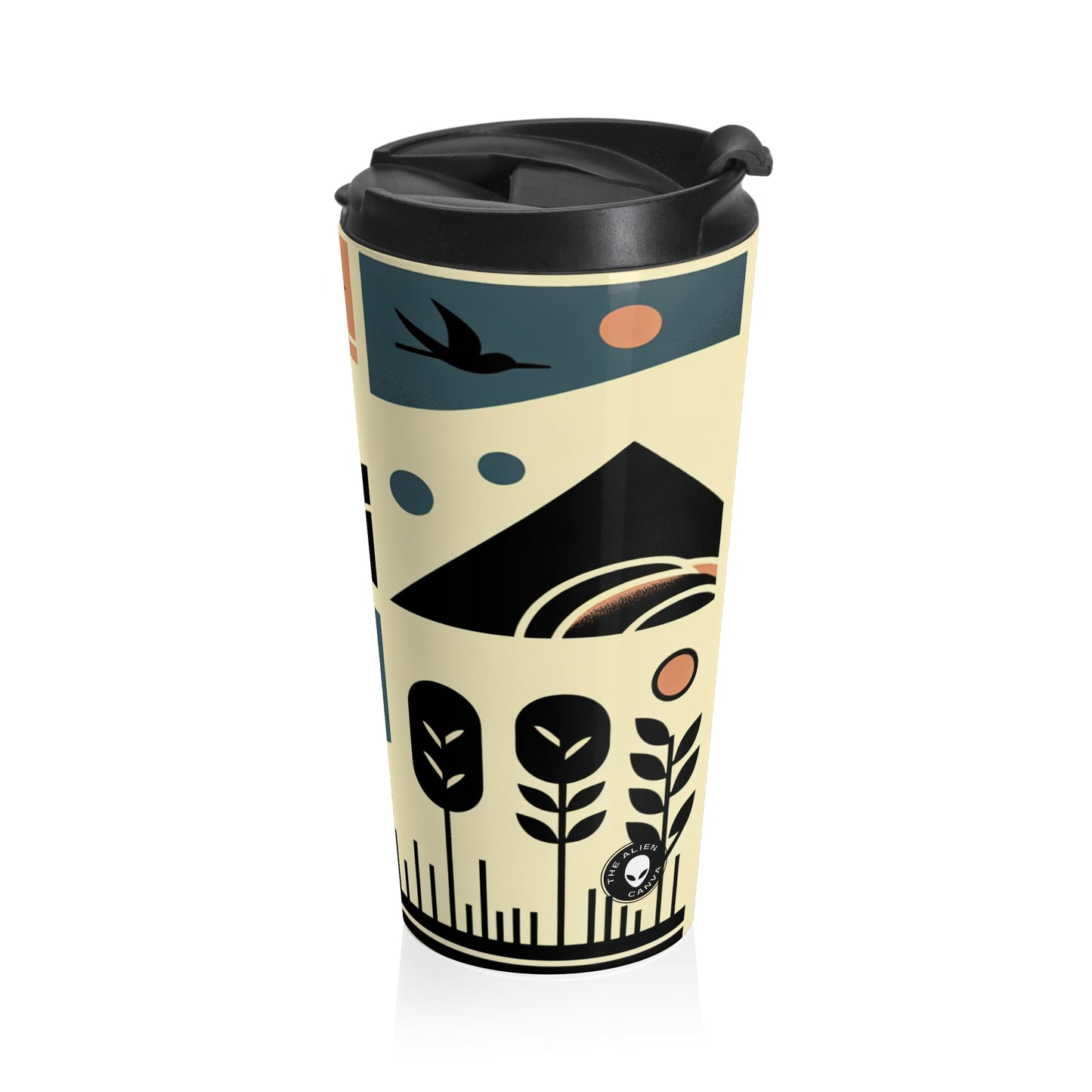 "Serenity in Geometry: Ocean Sunset" - The Alien Stainless Steel Travel Mug Minimalism