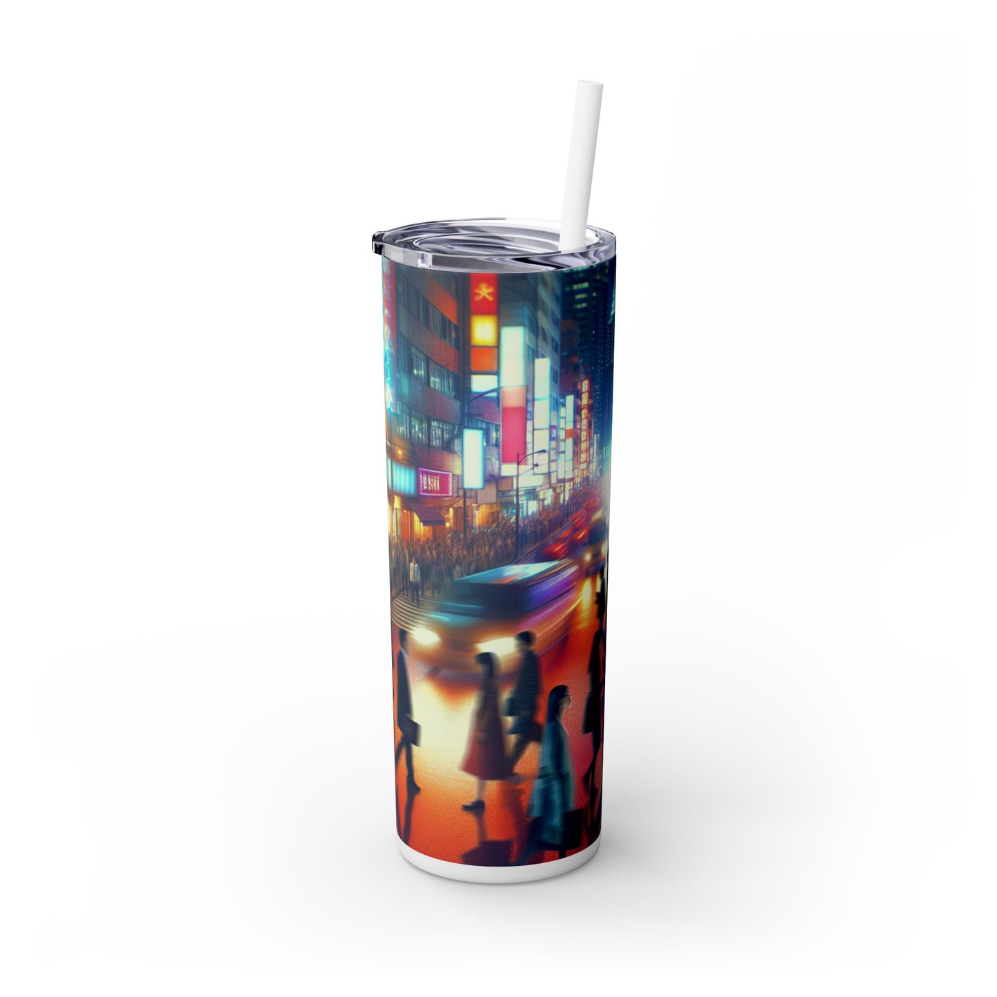 "Neon Night Street" - The Alien Maars® Skinny Tumbler with Straw 20oz