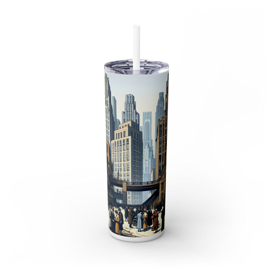 "Urban Geometry: A Modern Cityscape in New Objectivity" - The Alien Maars® Skinny Tumbler with Straw 20oz New Objectivity