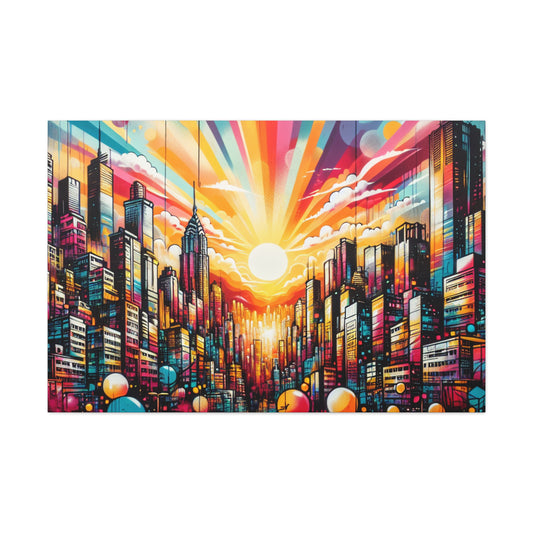 "Cityscape Sunrise" - Le style Alien Canva Street Art / Graffiti