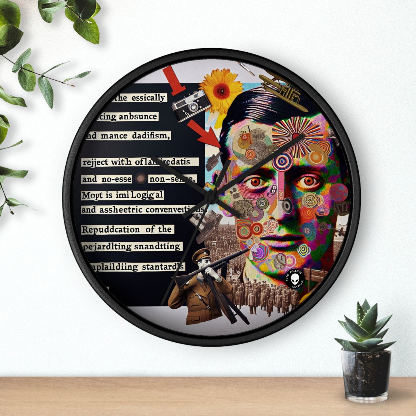 "Absurdity Unleashed: Creating a Dadaist Collage of Chaos" - The Alien Wall Clock Dadaism