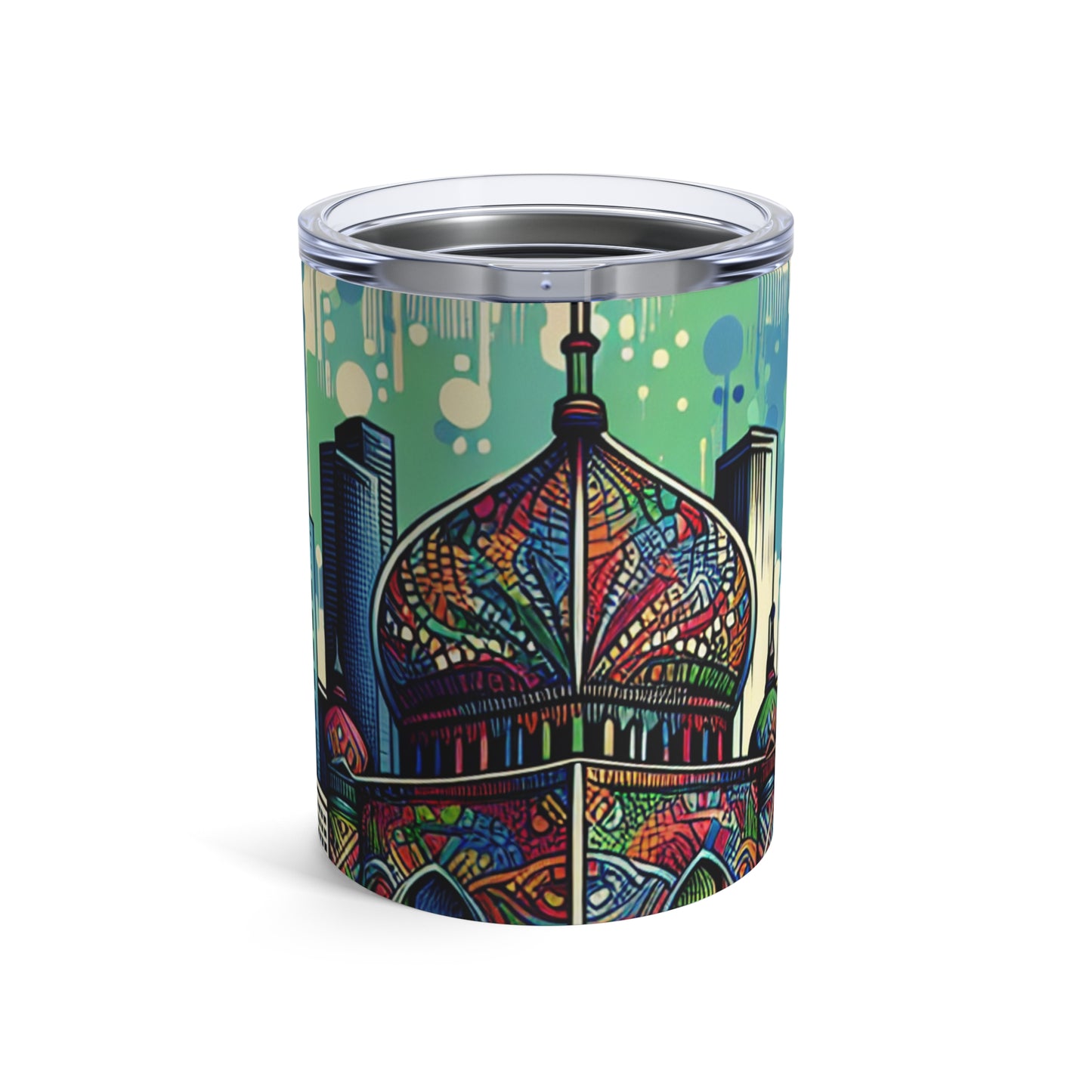 "Bright City: A Pop of Color on the Skyline" - The Alien Tumbler 10oz Street Art / Graffiti Style