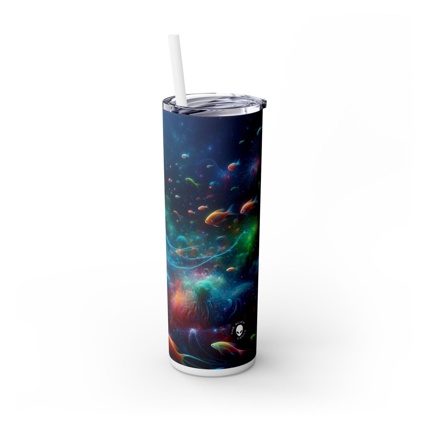 « Méduses lumineuses dans le monde sous-marin enchanté » - Verre fin Alien Maars® avec paille 20 oz