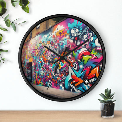 "Neon Horizon: La vibrante metrópolis del futuro" - El reloj de pared alienígena Arte callejero / Graffiti