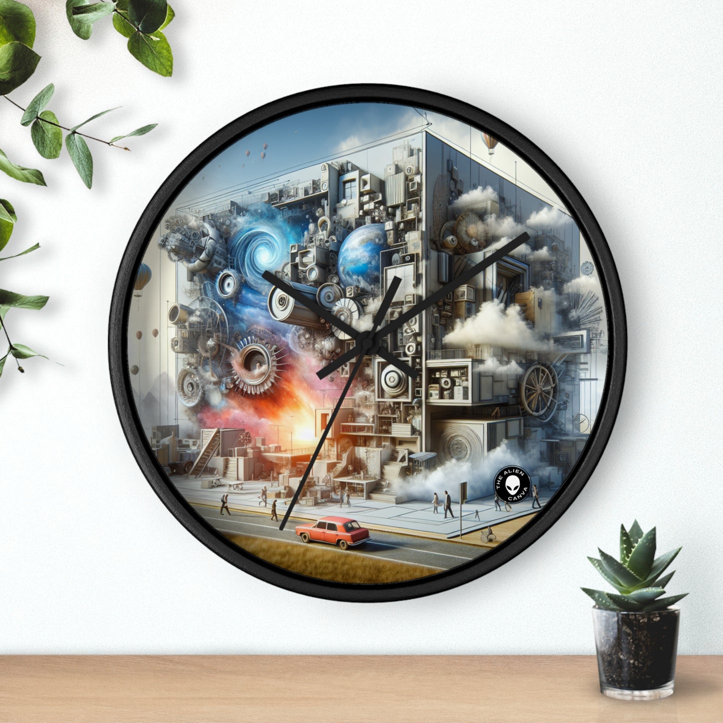 "Transformaciones simbólicas: realismo conceptual en objetos cotidianos" - El reloj de pared alienígena Realismo conceptual