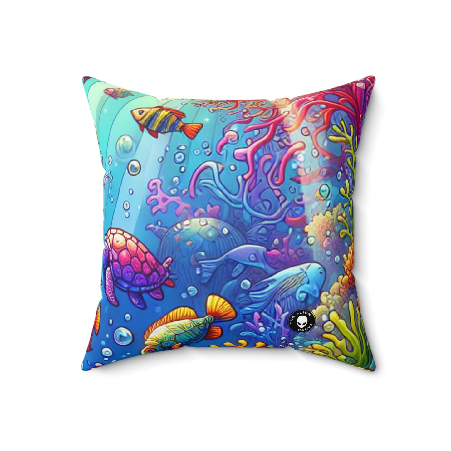 "Seaside Soiree: A Dance Party Under the Sea" - Almohada cuadrada de poliéster hilado extraterrestre