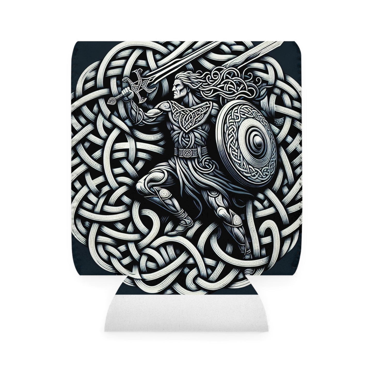 "Celtic Knight: Sword & Shield in Ancient Knots" - The Alien Can Cooler Sleeve Celtic Art Style