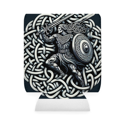 "Celtic Knight: Sword & Shield in Ancient Knots" - The Alien Can Cooler Sleeve Celtic Art Style