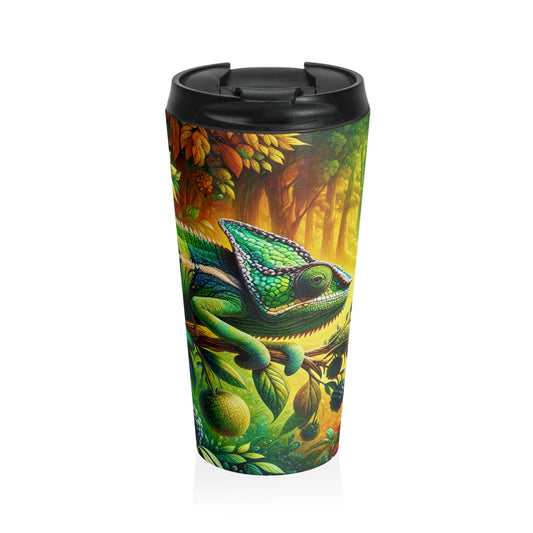 "Bois vibrants et camouflage caméléon" - La tasse de voyage en acier inoxydable Alien