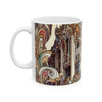 "Estaciones encantadas: Ilustración del bosque Art Nouveau" - Taza de cerámica The Alien 11oz Art Nouveau