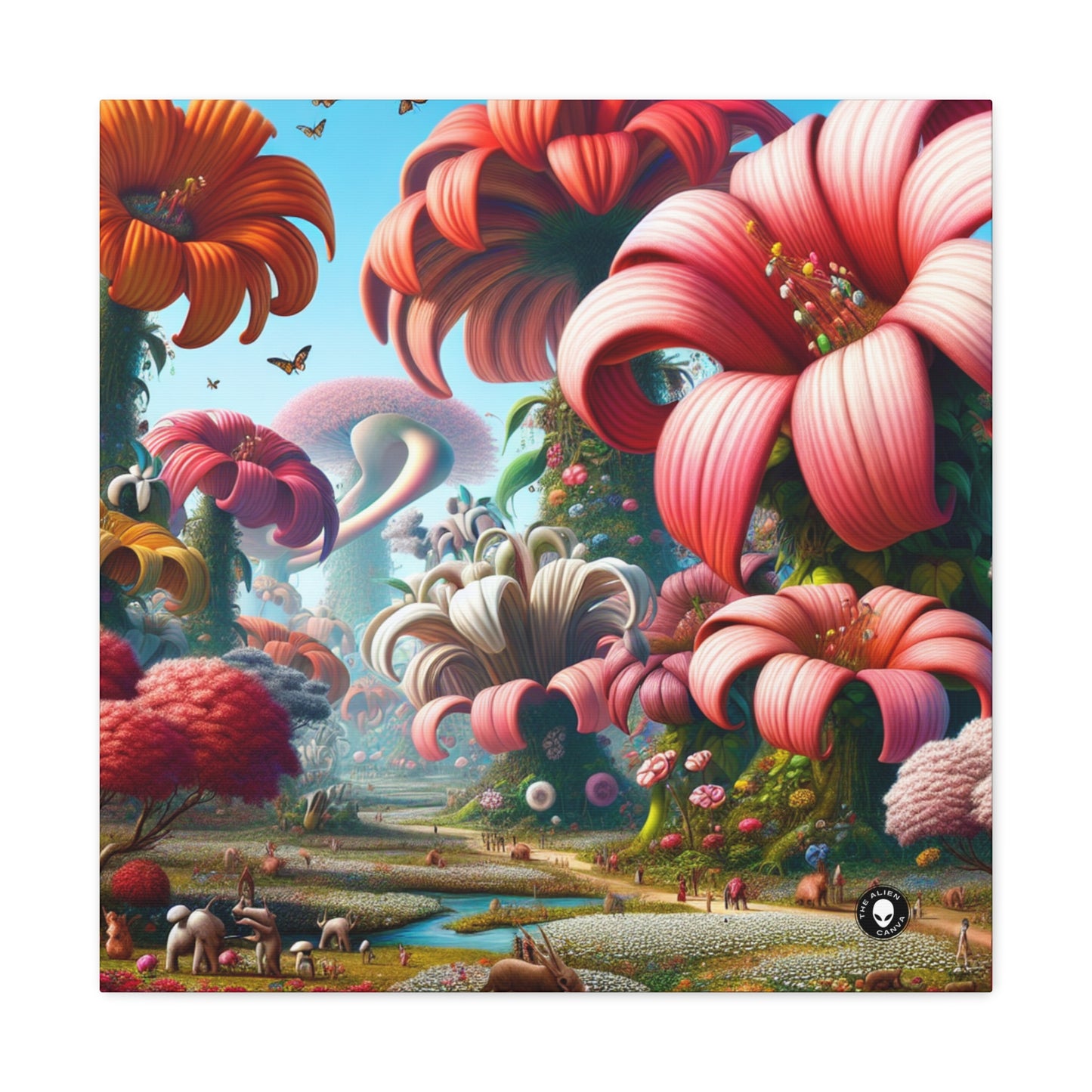 « Jardin fantaisiste : grandes fleurs et petites créatures » - The Alien Canva