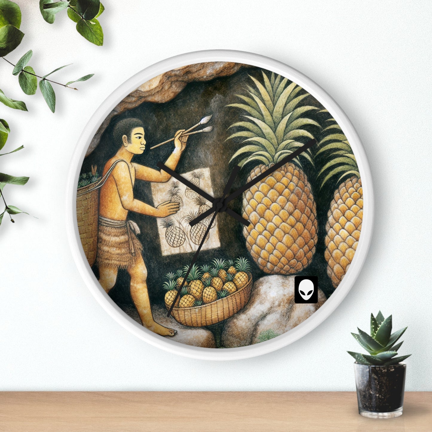 "Cosecha de piñas" - El reloj de pared alienígena estilo pintura rupestre