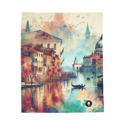 Tranquil Coast: A Serene Watercolor Sunset Painting - The Alien Velveteen Plush Blanket Watercolor Painting